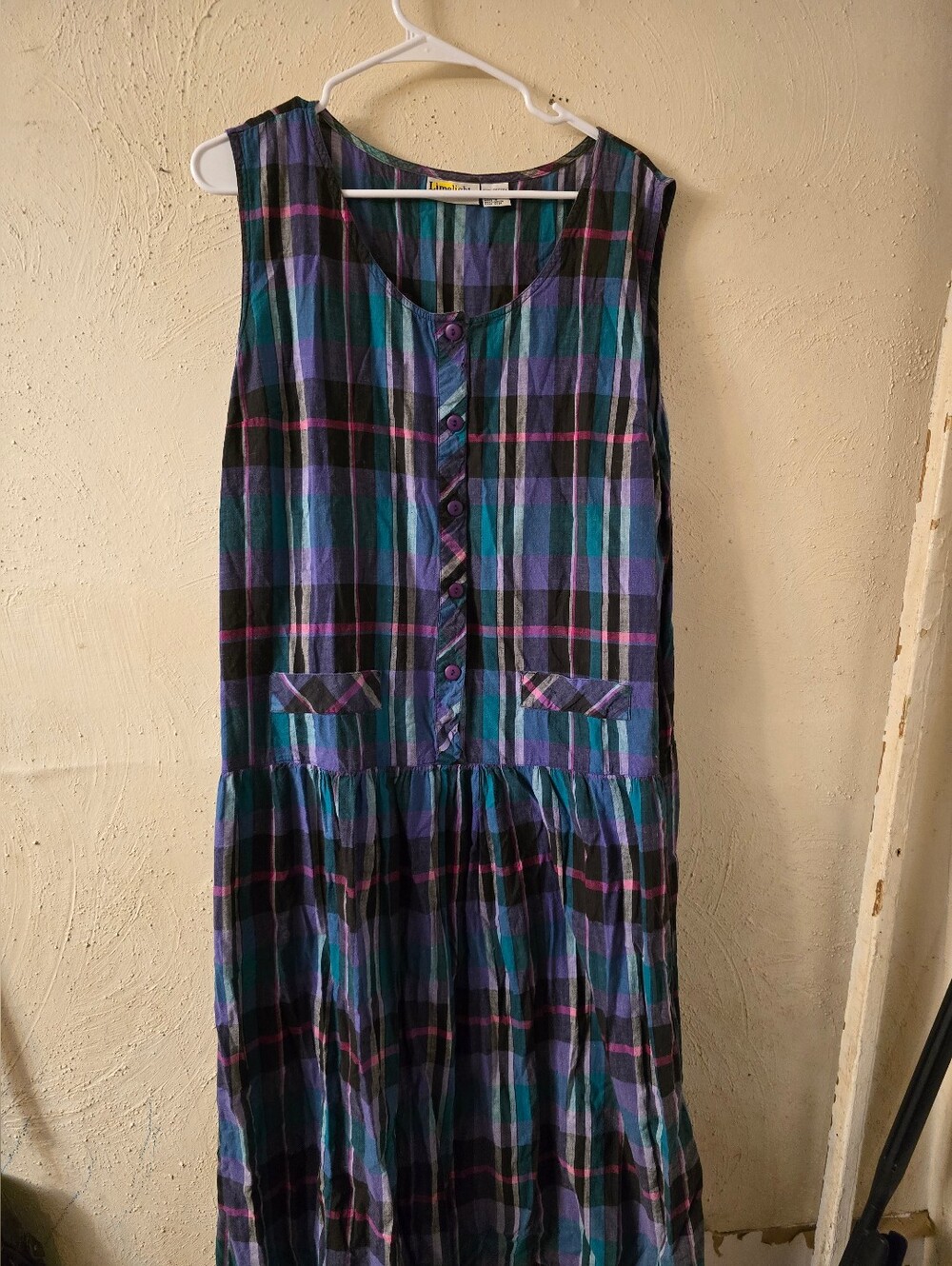 Vintage Limelight Teal & Purple Sleeveless Plaid Midi Dress